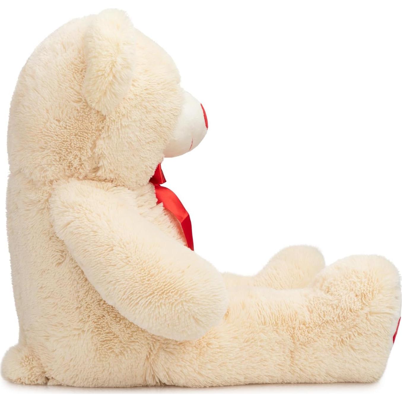 Oso de Peluche Grande HollyHOME 91 cm Beige con Corazón Rojo