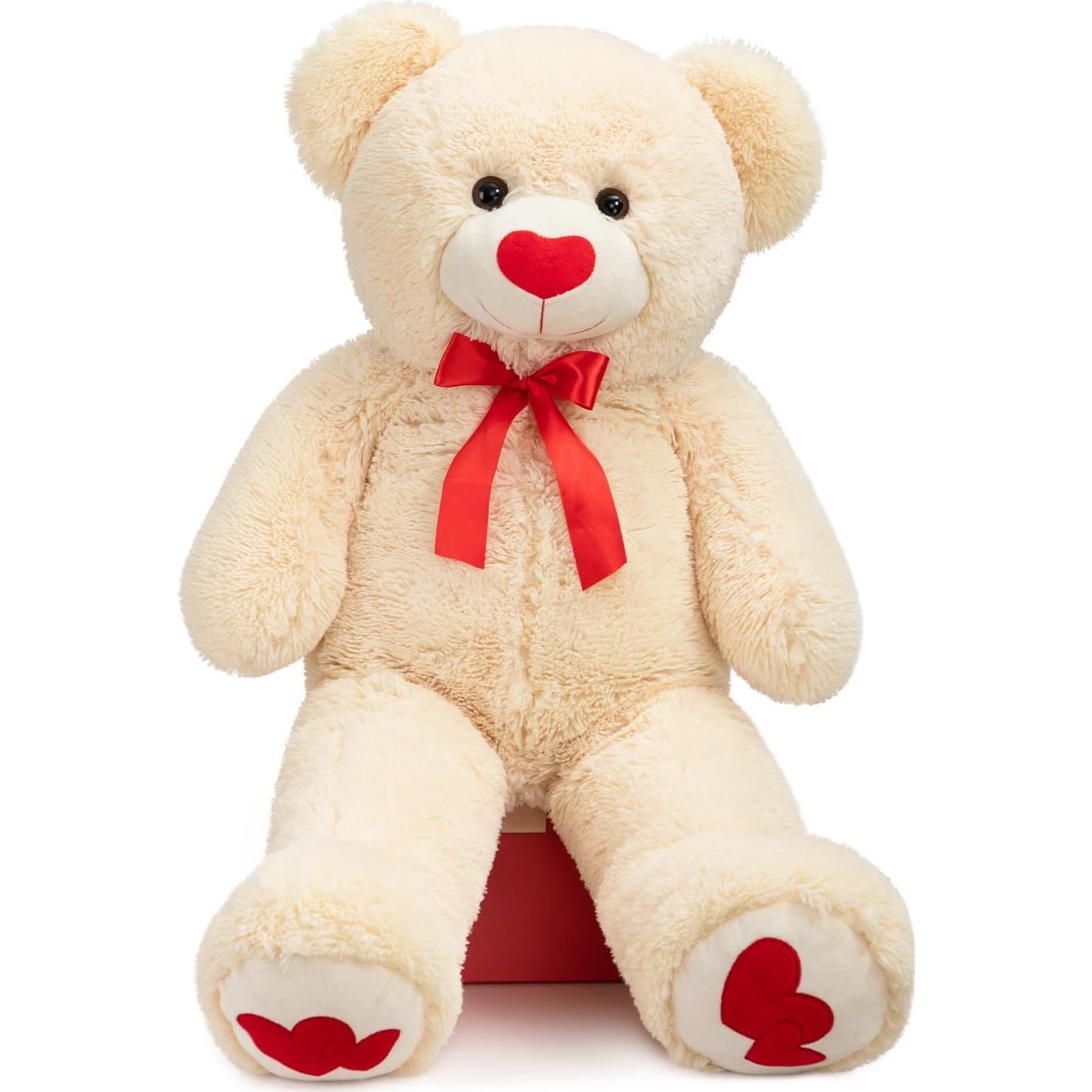 Oso de Peluche Grande HollyHOME 91 cm Beige con Corazón Rojo
