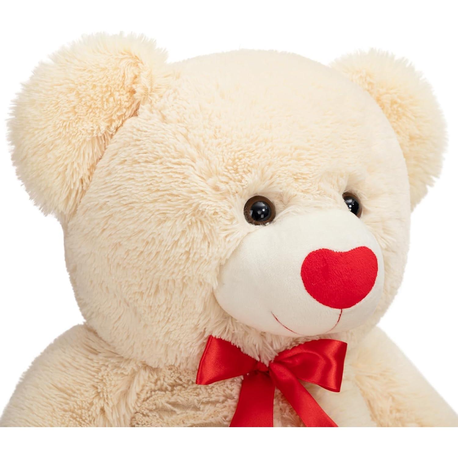 Oso de Peluche Grande HollyHOME 91 cm Beige con Corazón Rojo