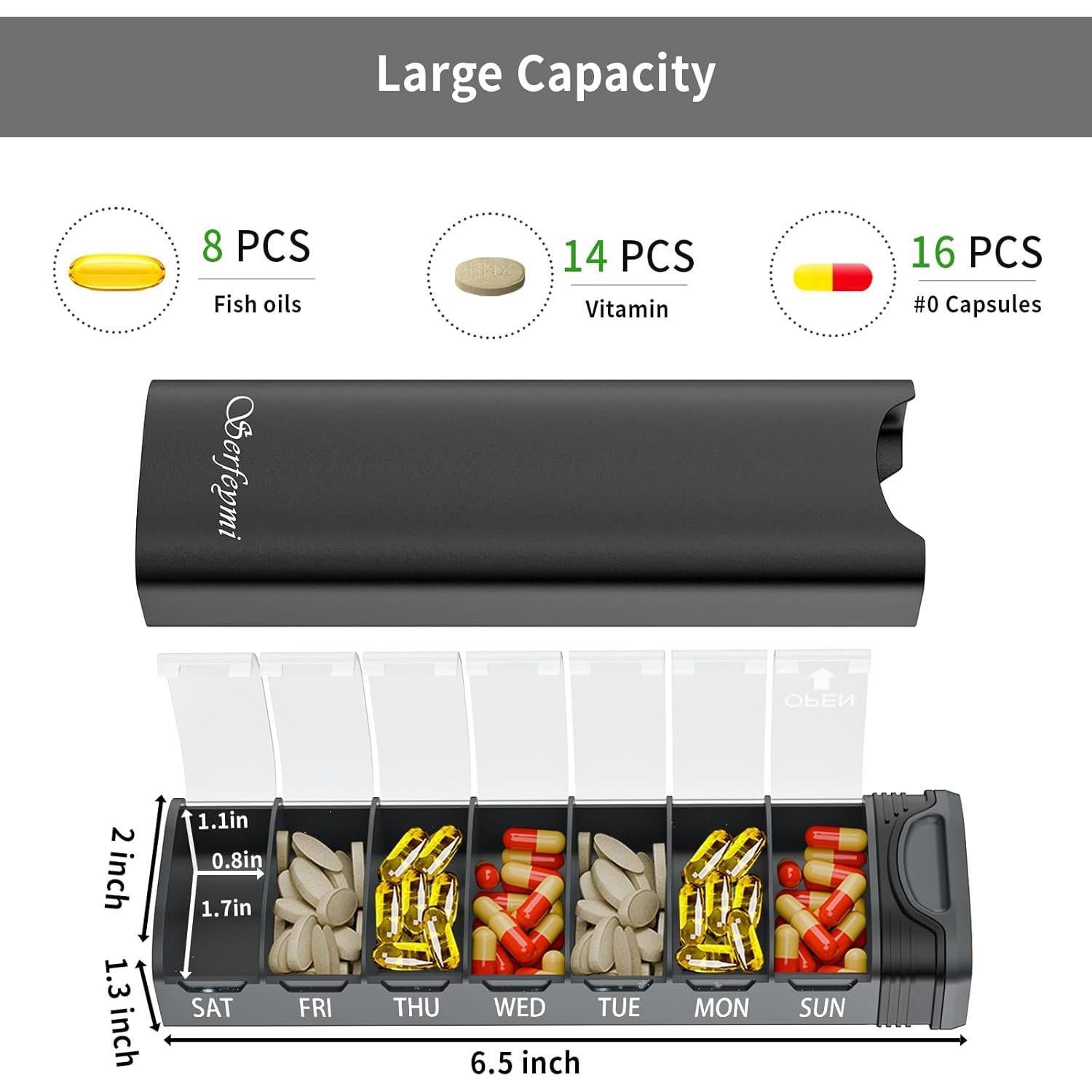 Organizador de Pastillas Semanal Serfeymi - Aluminio Negro 7 Días