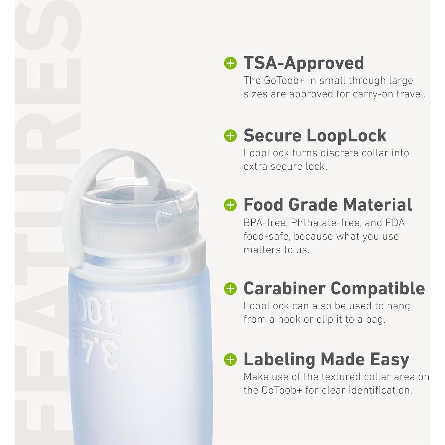 Botella de Viaje Silicona Reutilizable humangear GoToob+ 53ml Aqua