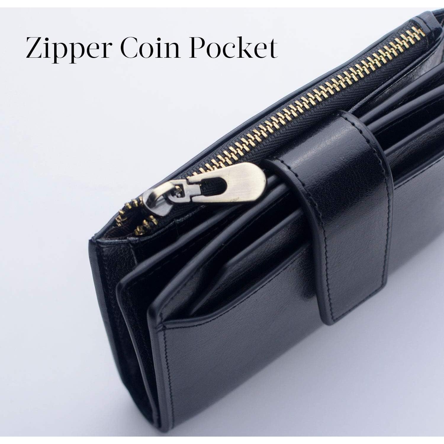 Cartera Bifolding de Cuero Bveyzi para Mujeres con RFID