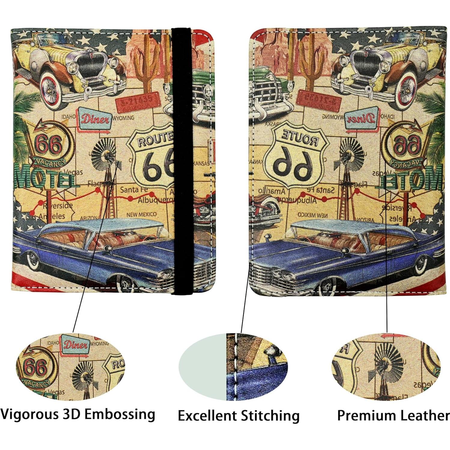 Portapasaportes Unisex Bassyil Cuero PU Ruta 66 Vintage