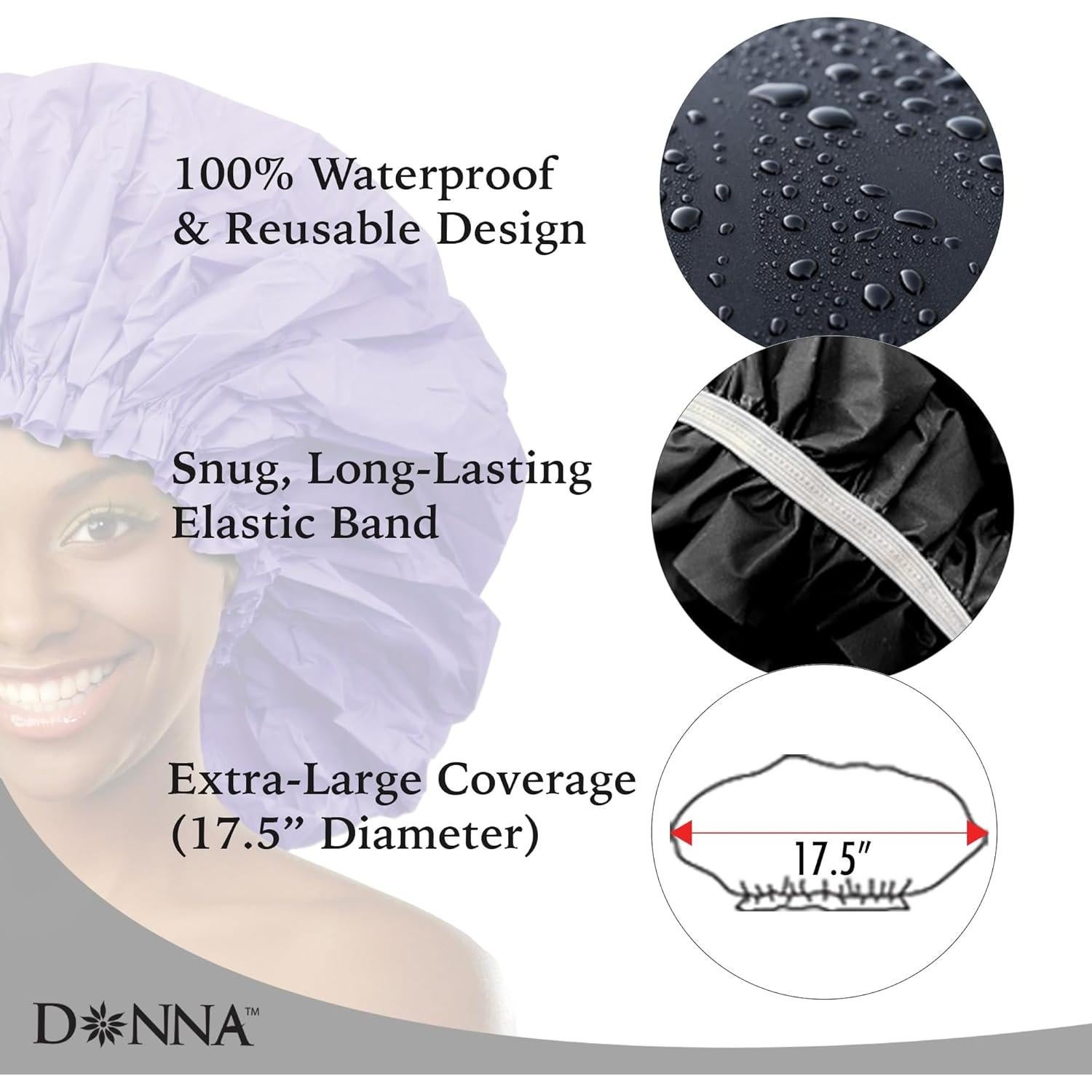 Gorro de Ducha Super Jumbo Donna Impermeable Negro Reutilizable