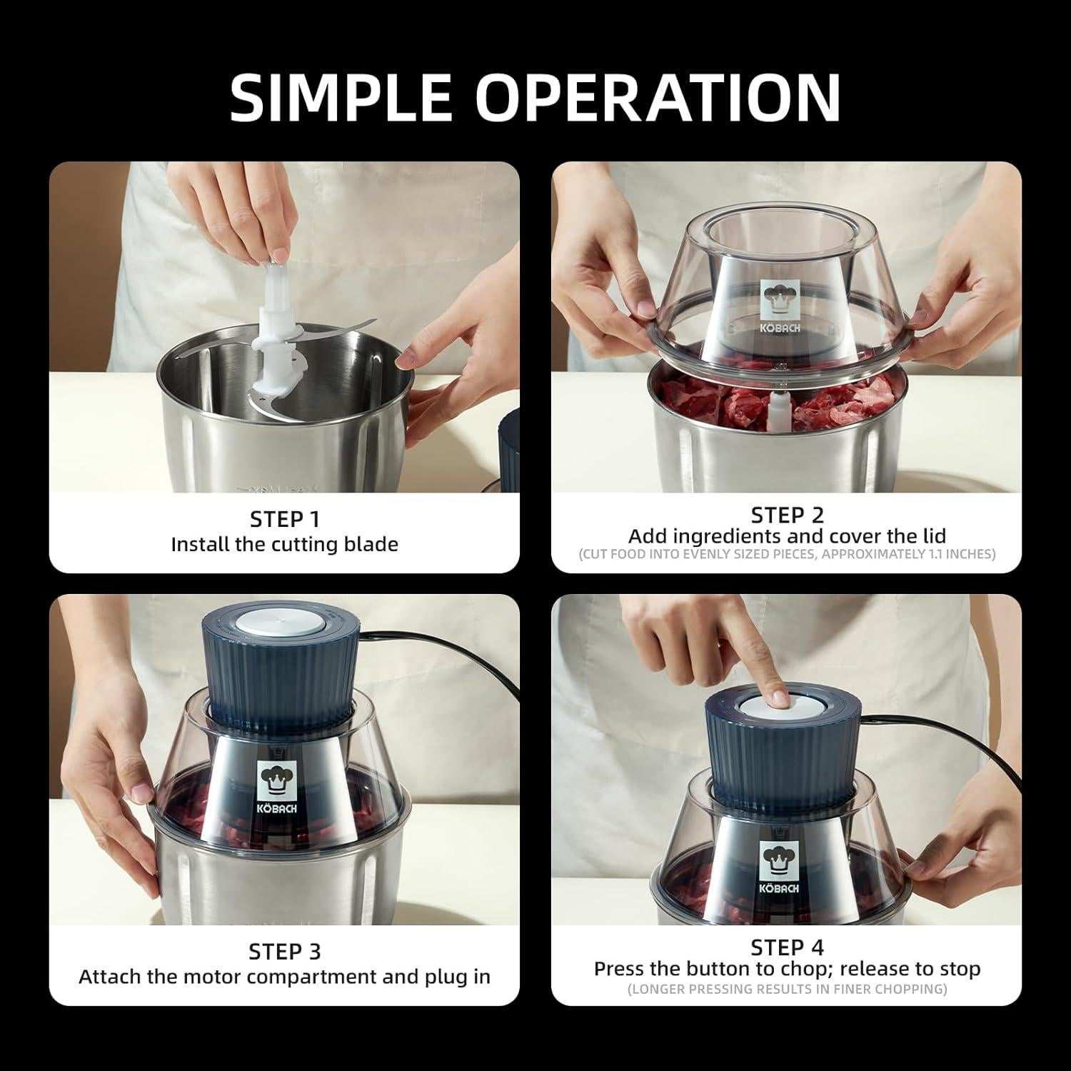 Picadora de Carne Eléctrica KOBACH 1.9L Acero Inoxidable Azul