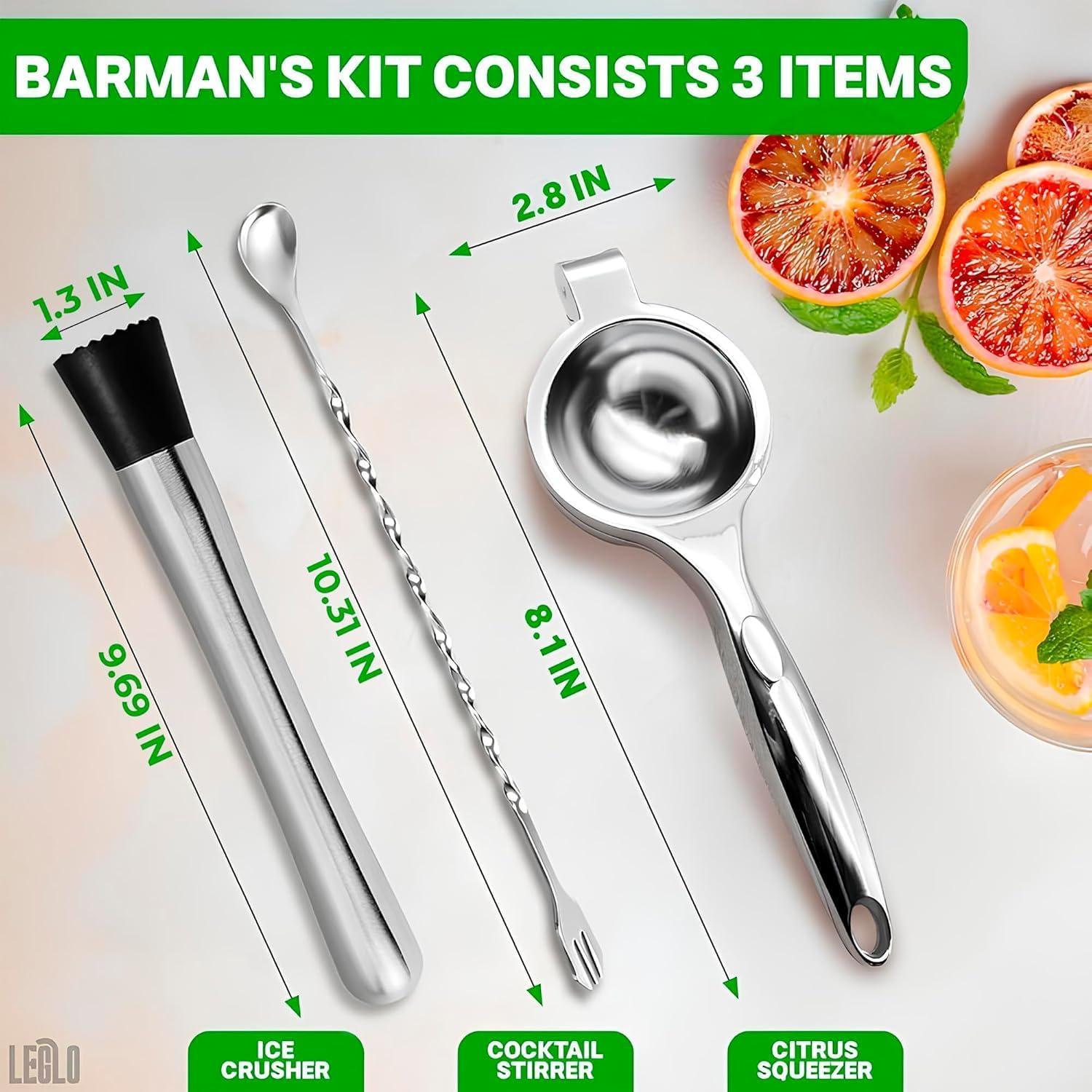 Set de Cócteles LEGLO 3 Piezas - Exprimidor, Cuchara y Muddler