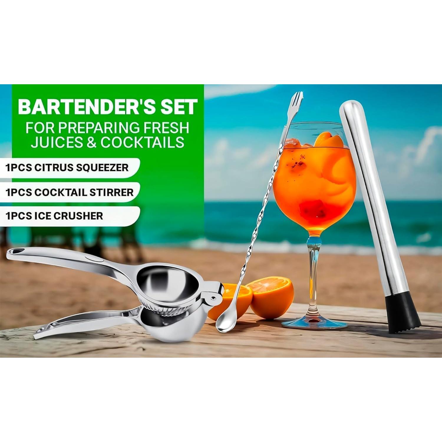 Set de Cócteles LEGLO 3 Piezas - Exprimidor, Cuchara y Muddler