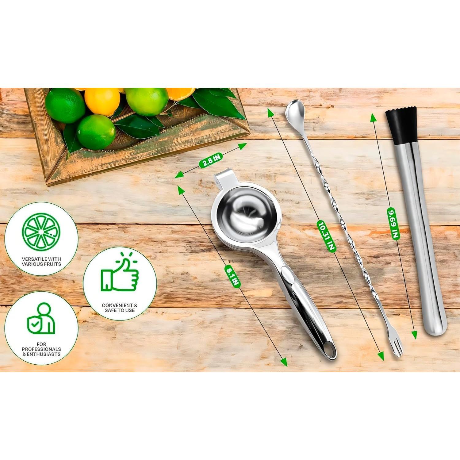 Set de Cócteles LEGLO 3 Piezas - Exprimidor, Cuchara y Muddler