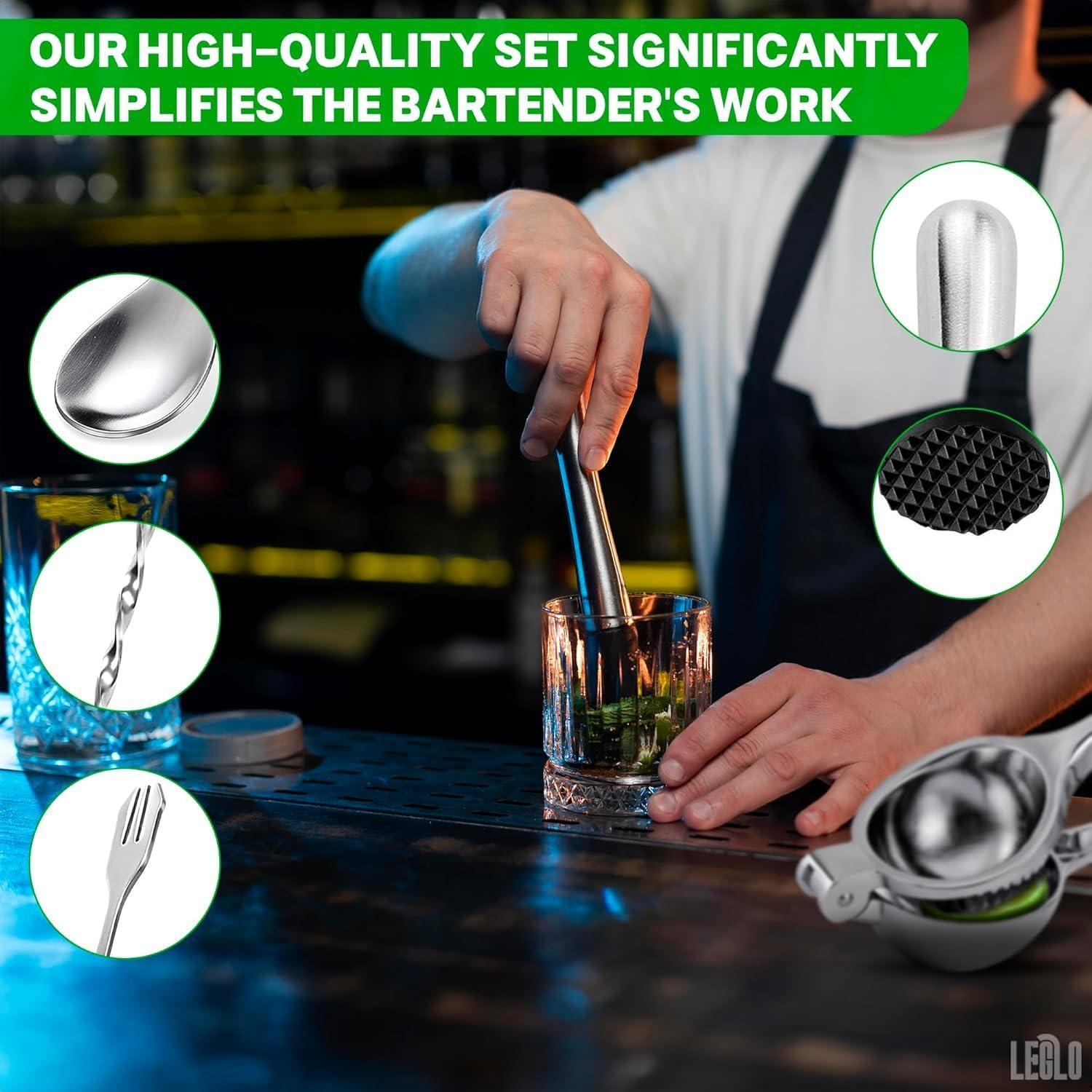 Set de Cócteles LEGLO 3 Piezas - Exprimidor, Cuchara y Muddler