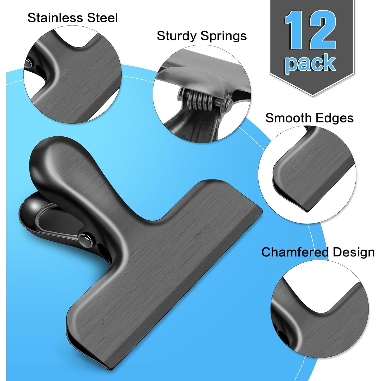 Paquete de 12 Clips de Acero Inoxidable WUDIME 7.6 cm Negro