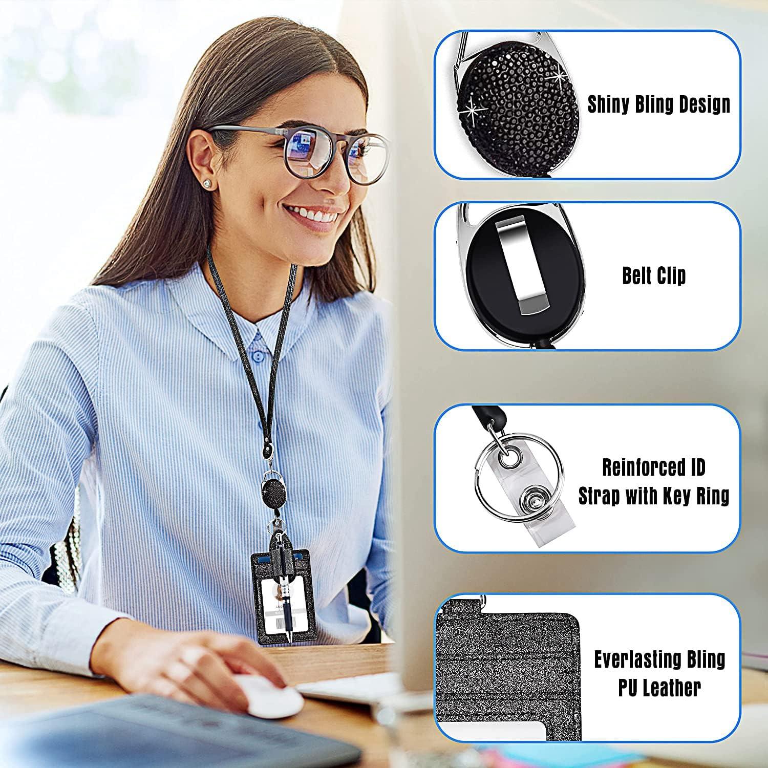 Soporte de Identificación Retráctil Azrra con Brillantes y Clip