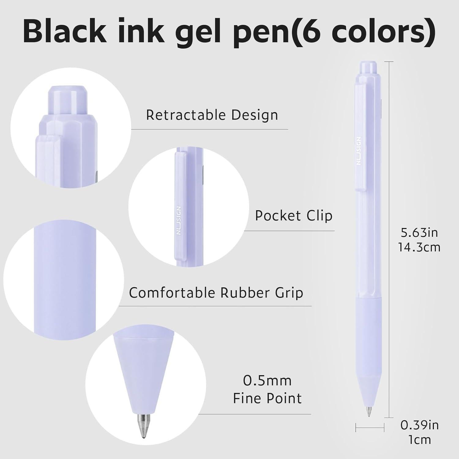 Bolígrafos de Gel NUSIGN 0.5mm Tinta Negra 6 Pcs Escritura Suave