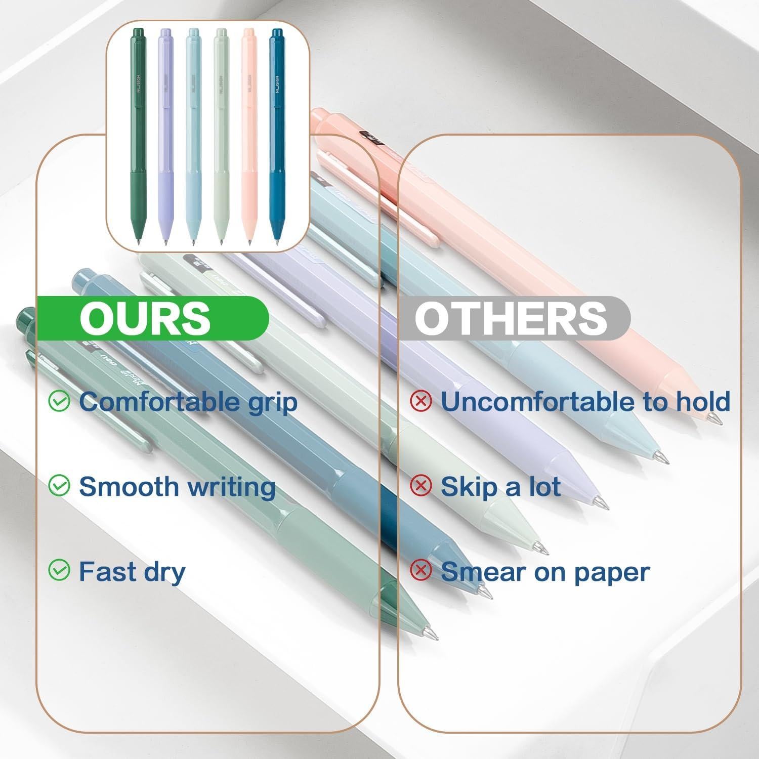 Bolígrafos de Gel NUSIGN 0.5mm Tinta Negra 6 Pcs Escritura Suave