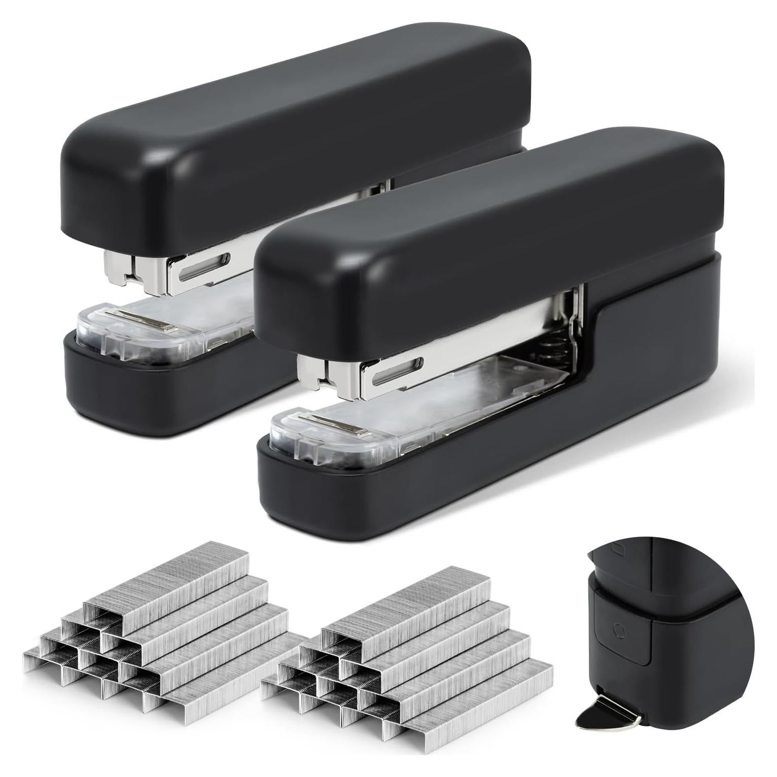 Grampadora Deli Negra con Removedor y 1660 Grapas - 2 Paquetes