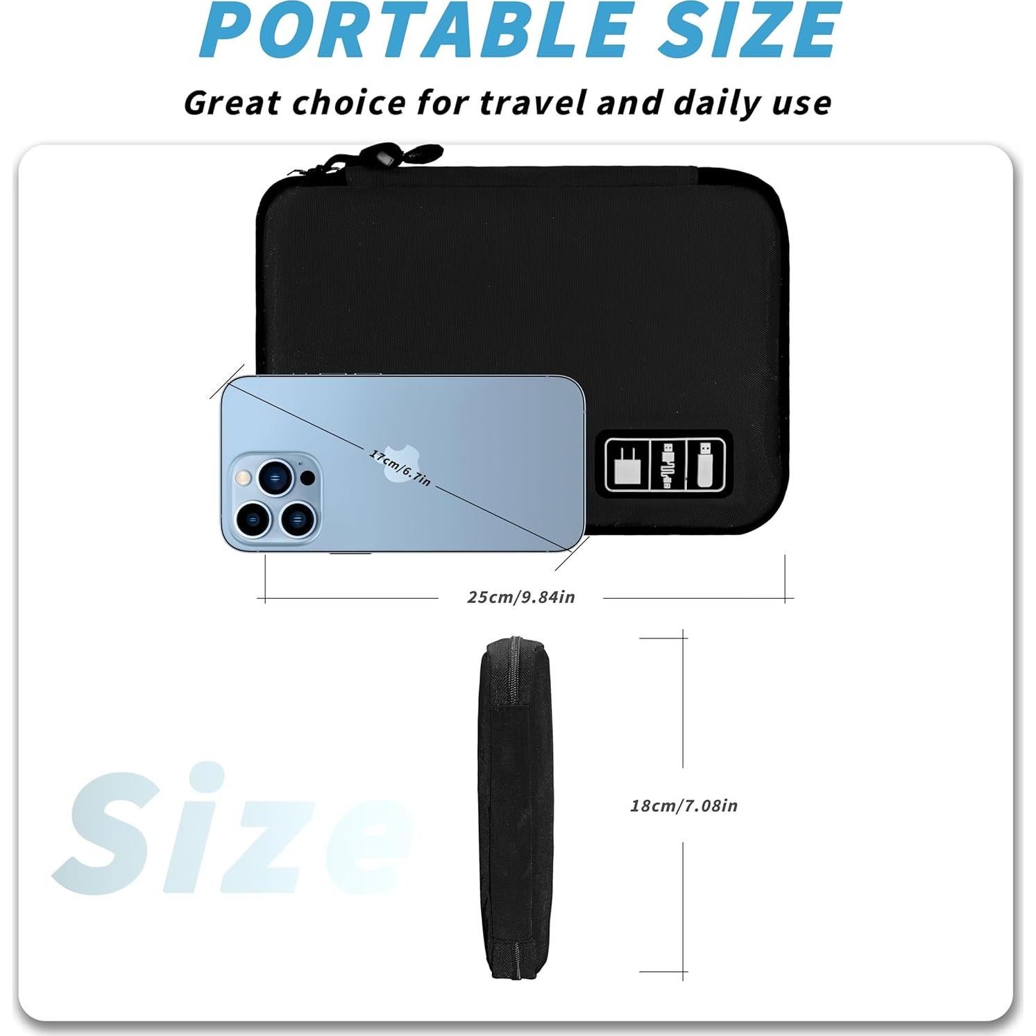 Organizador de Cables Portátil G01 Negro 25x18x2.5 cm