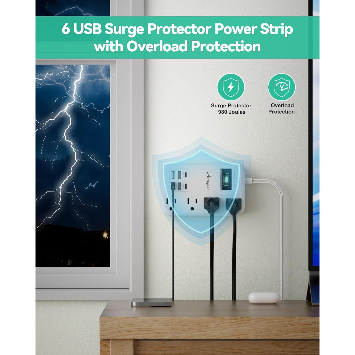 Toma de Corriente de Viaje Alitayee 6 USB 24W 1.83m