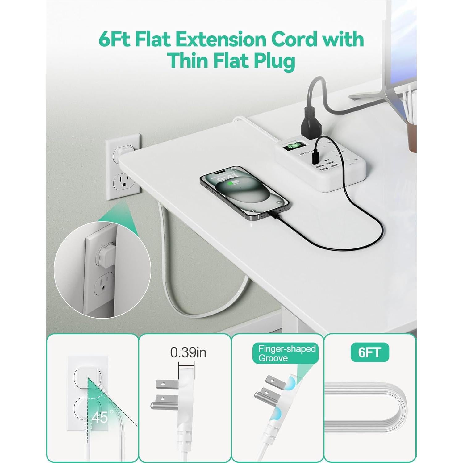 Toma de Corriente de Viaje Alitayee 6 USB 24W 1.83m