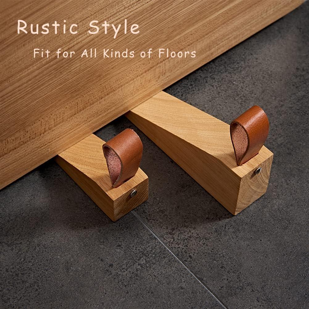 Tope de puerta de madera Koofull con correa de cuero 10.9x3.6cm