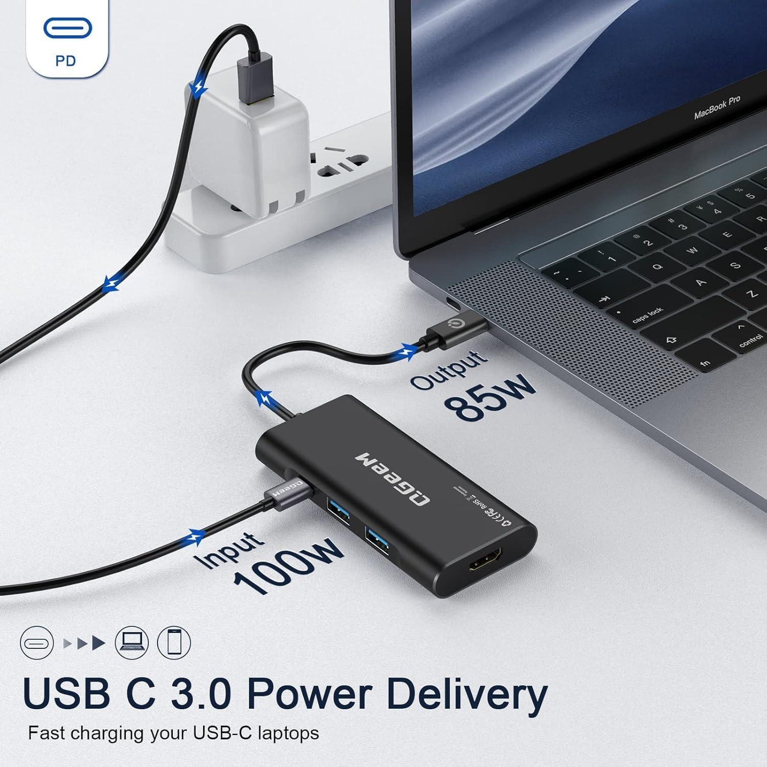 Hub USB C 7 en 1 QGeeM con HDMI 4K, 100W PD, Negro