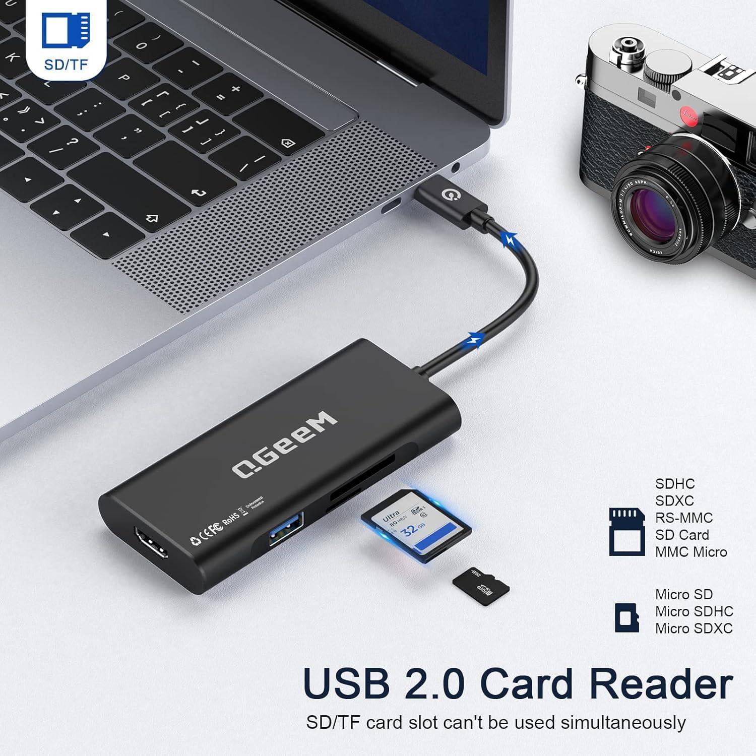 Hub USB C 7 en 1 QGeeM con HDMI 4K, 100W PD, Negro