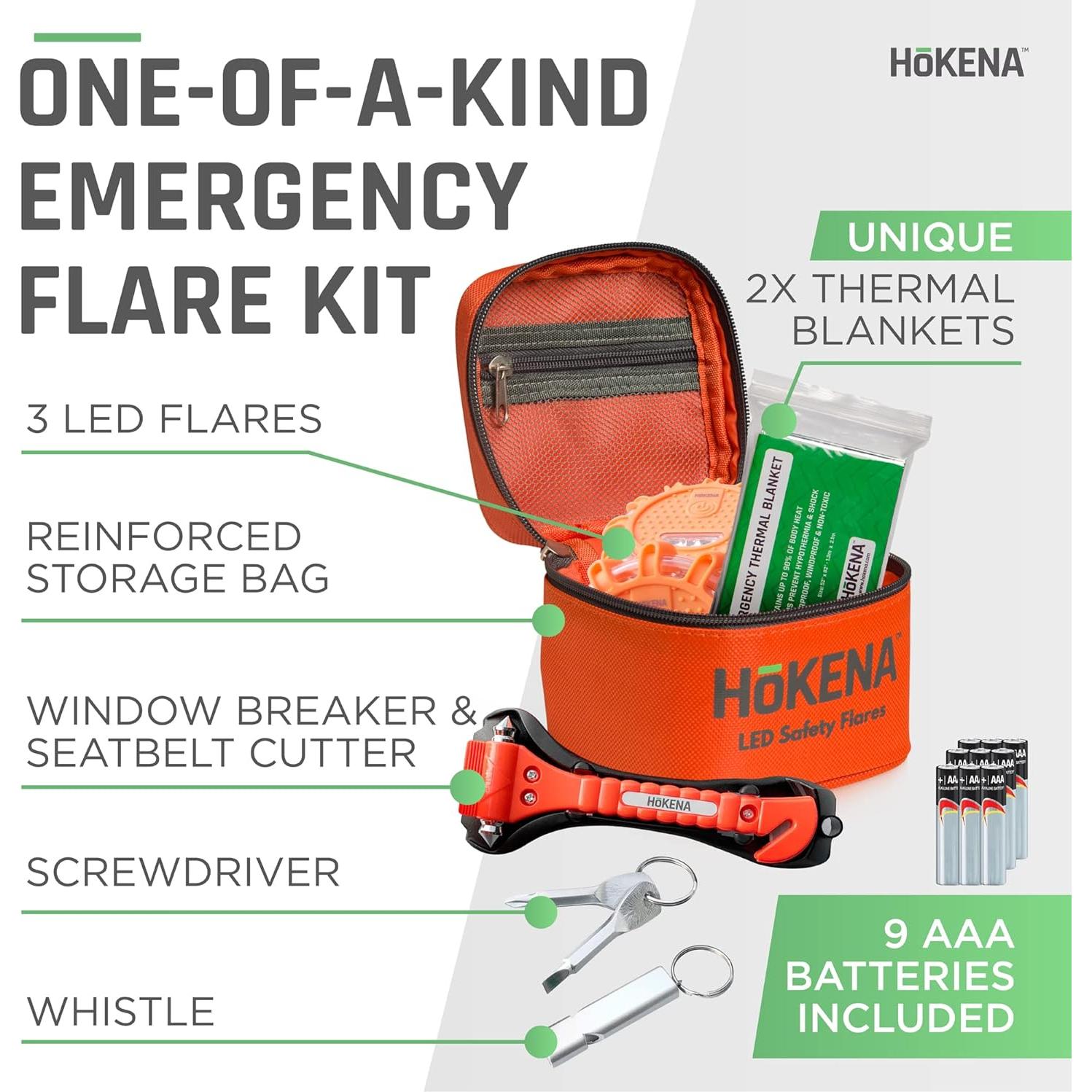 Kit de Emergencia HOKENA con 3 Bengalas LED y Accesorios