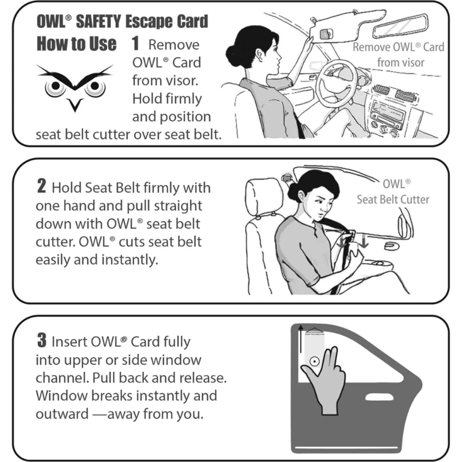 Rompe Cristales y Cortador de Cinturón OWL - Paquete de 4 Negro