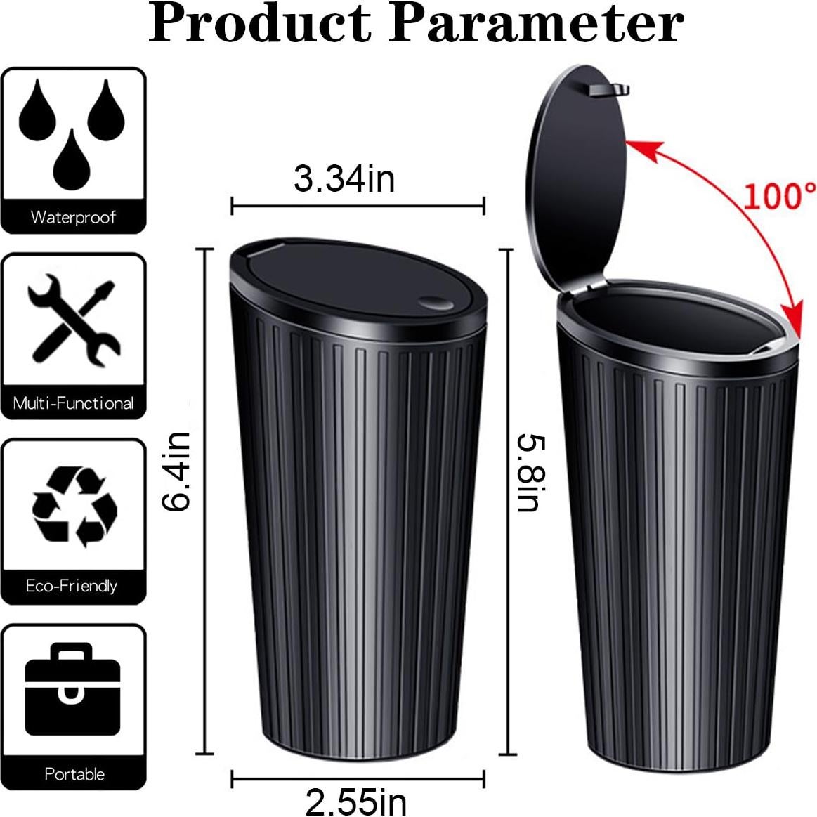 Bote de Basura para Auto SGLRT Negro a Prueba de Fugas 18cm