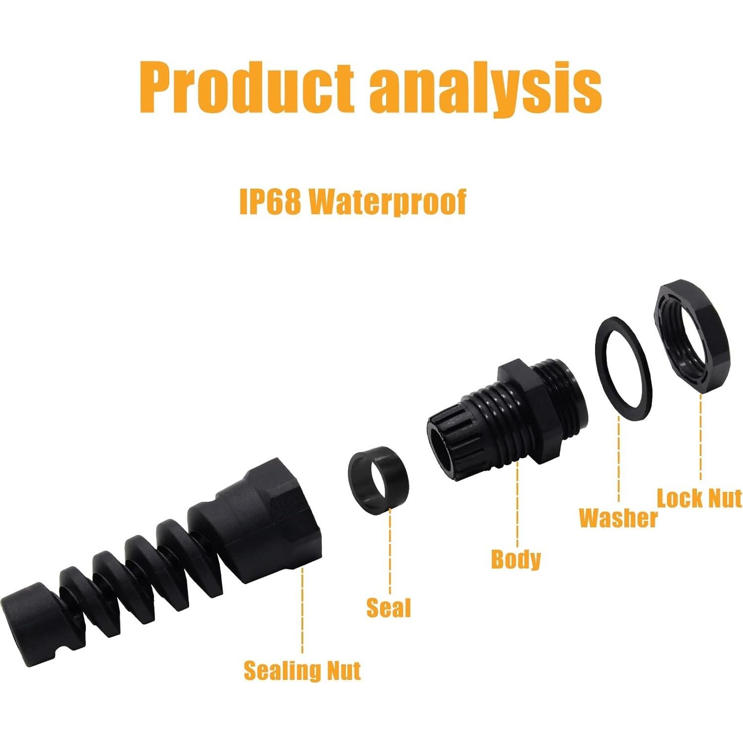 2 Pcs Cable Gland M16 Rierdge Impermeable IP68 Nylon 6-10mm