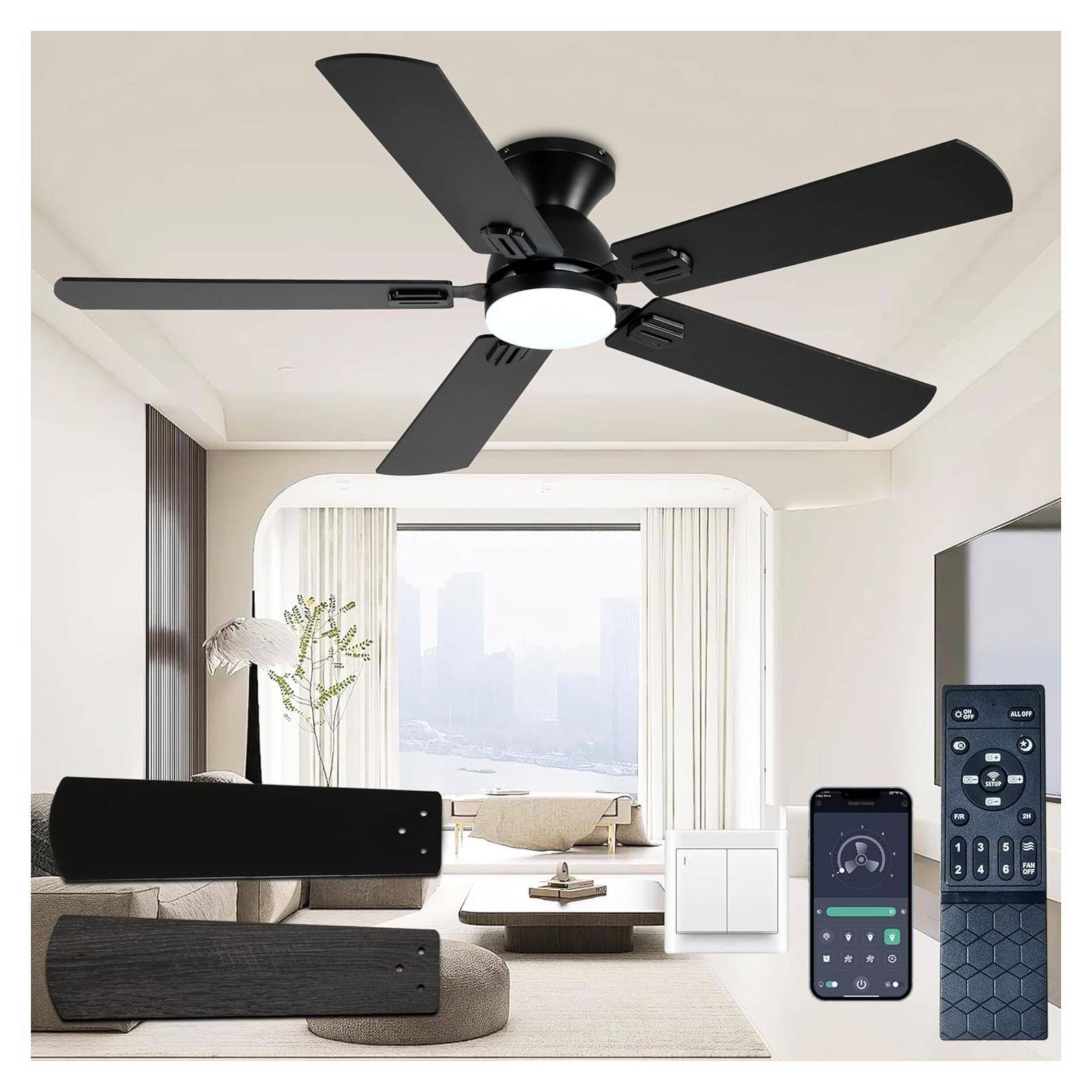 Ventilador de Techo KNUN SY31 Negro 132 cm con Luces LED y Control Remoto