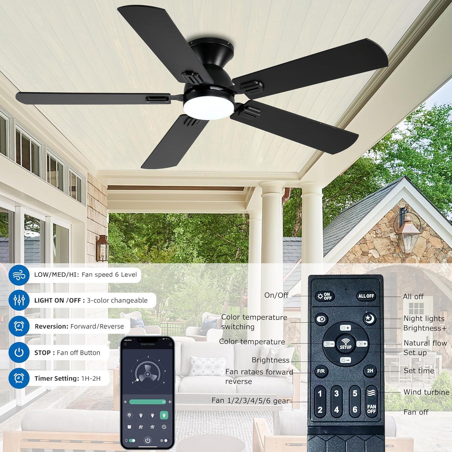 Ventilador de Techo KNUN SY31 Negro 132 cm con Luces LED y Control Remoto