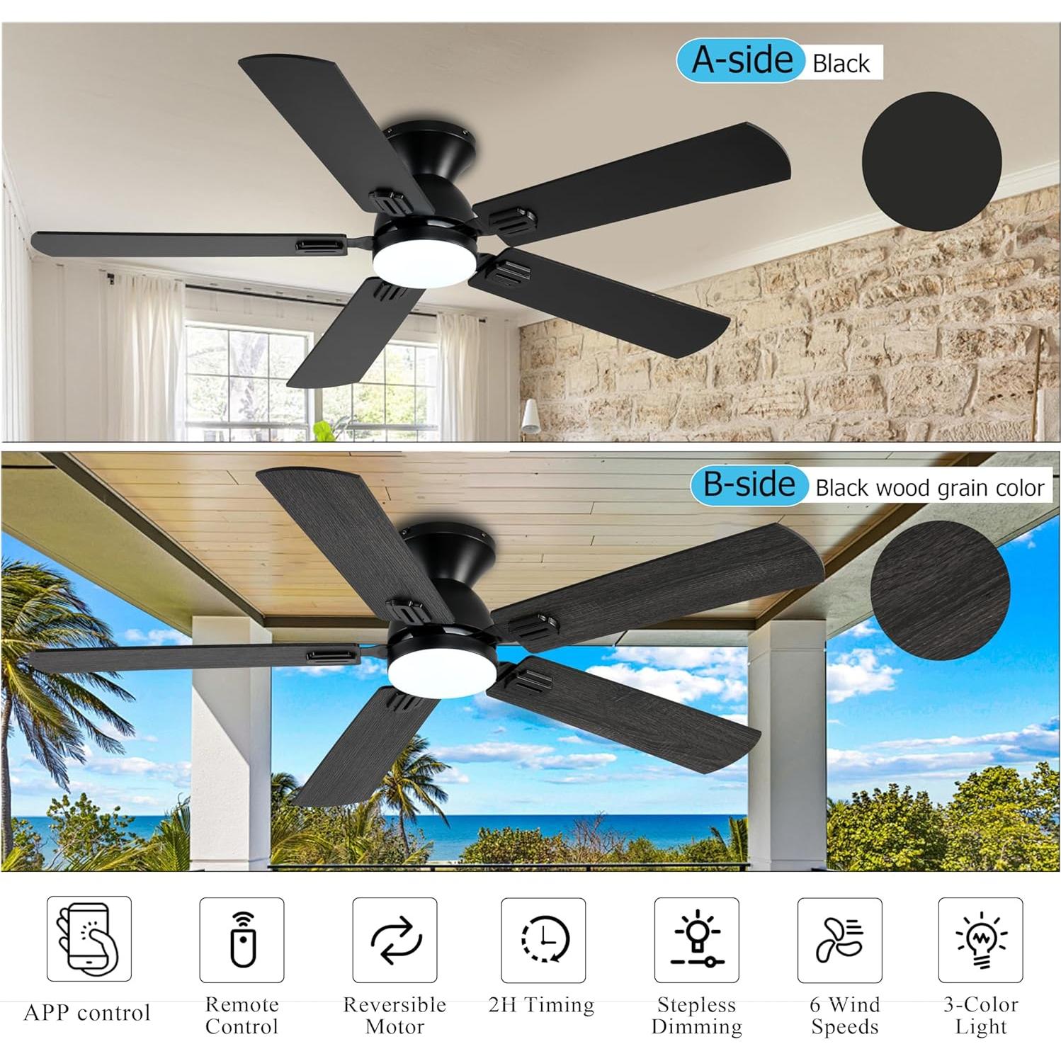 Ventilador de Techo KNUN SY31 Negro 132 cm con Luces LED y Control Remoto