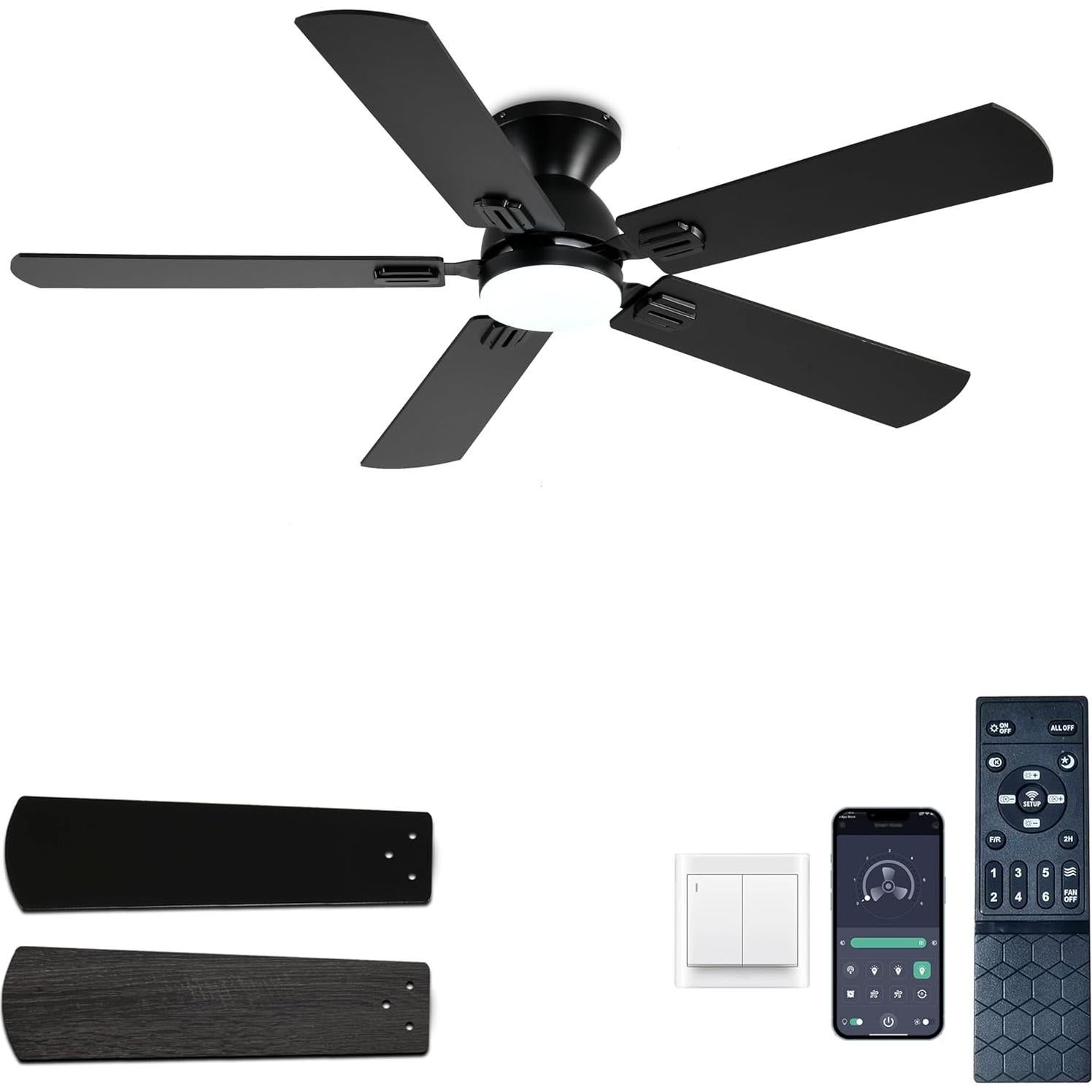 Ventilador de Techo KNUN SY31 Negro 132 cm con Luces LED y Control Remoto