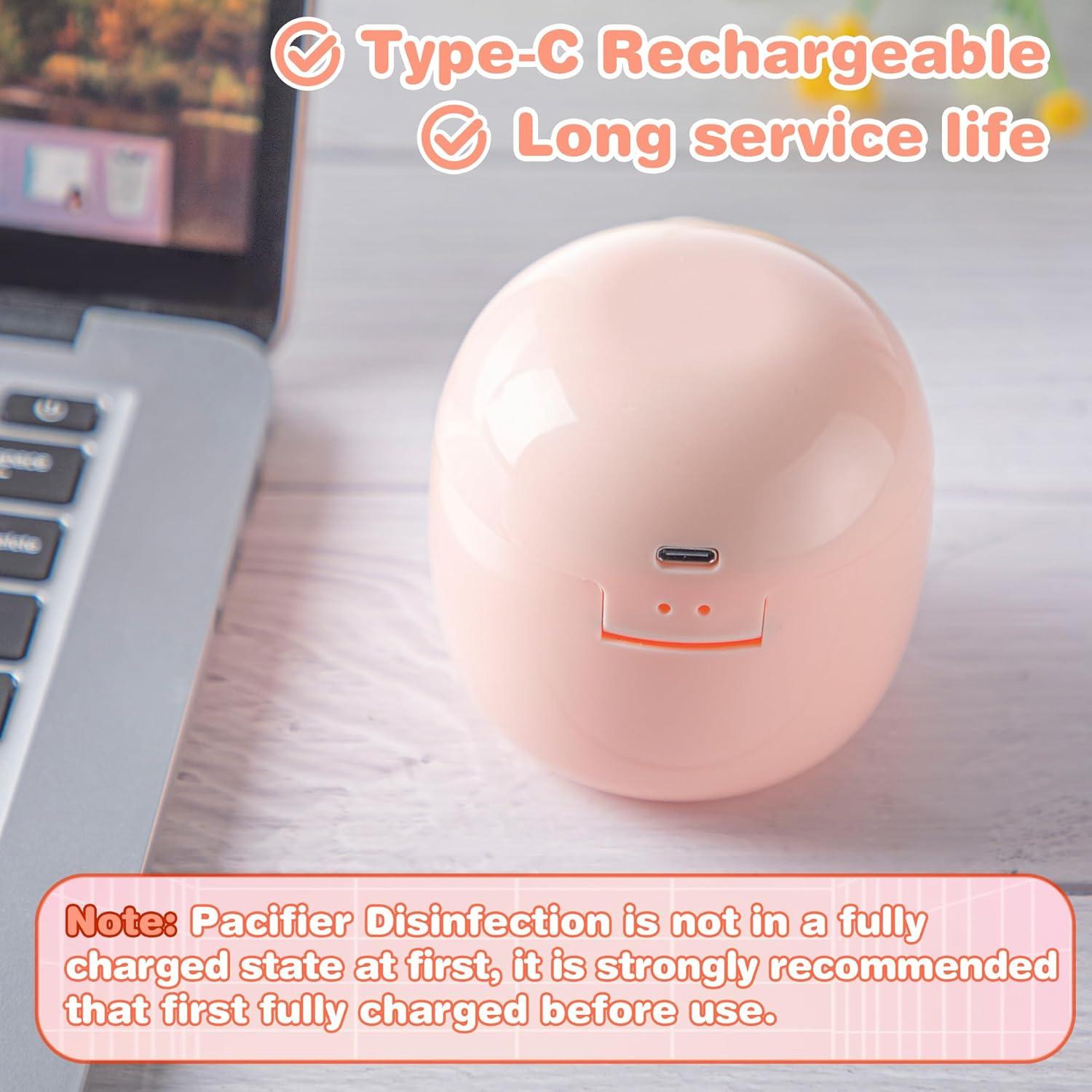 Desinfectante Portátil de Chupetes Qualirey Rosa, Luz UV 99.99% en 3 Min