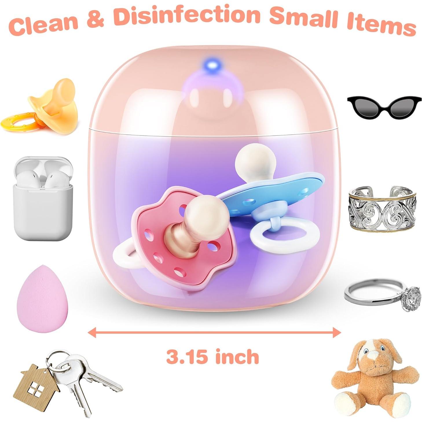 Desinfectante Portátil de Chupetes Qualirey Rosa, Luz UV 99.99% en 3 Min