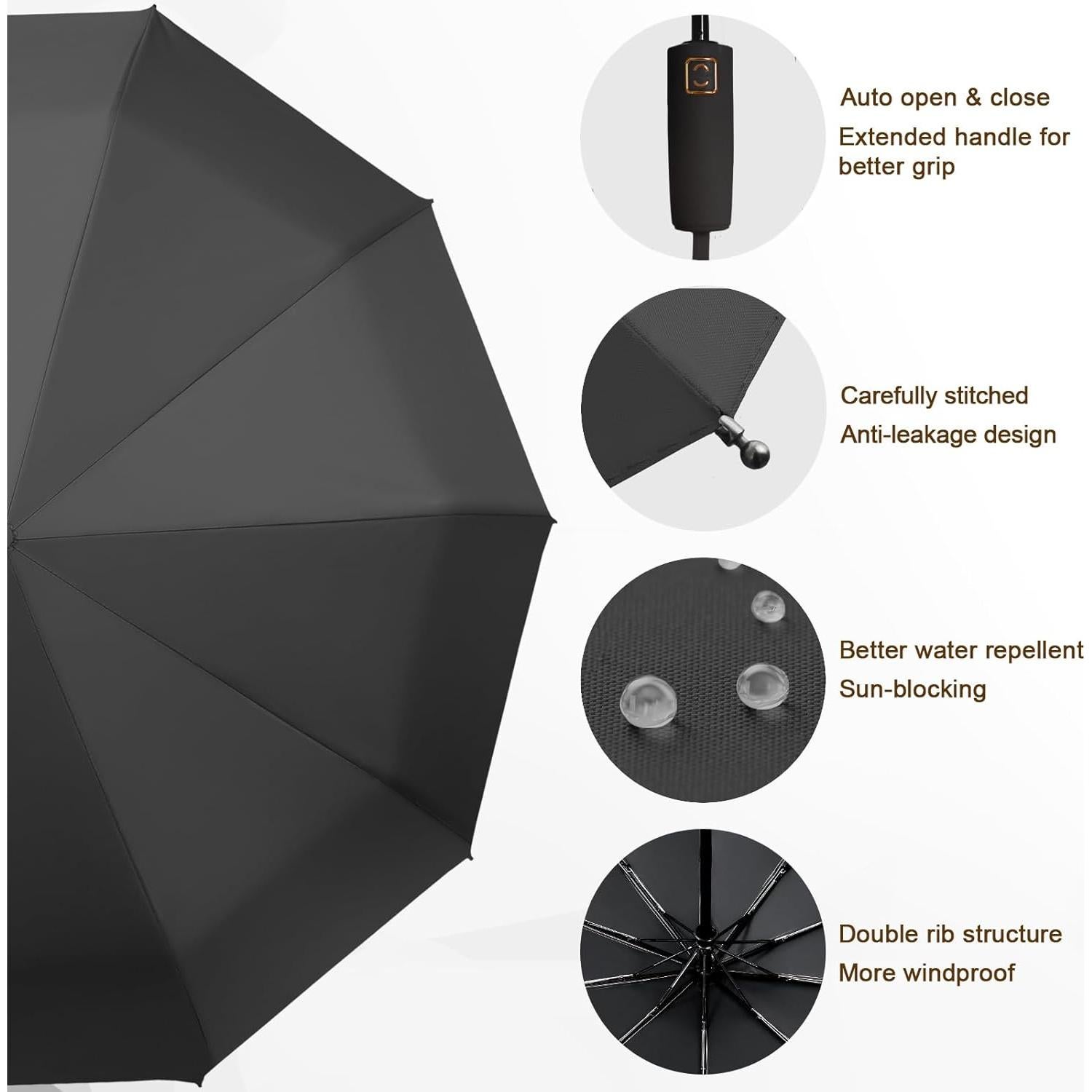 Paraguas FOGKEY automático plegable impermeable 104 cm negro