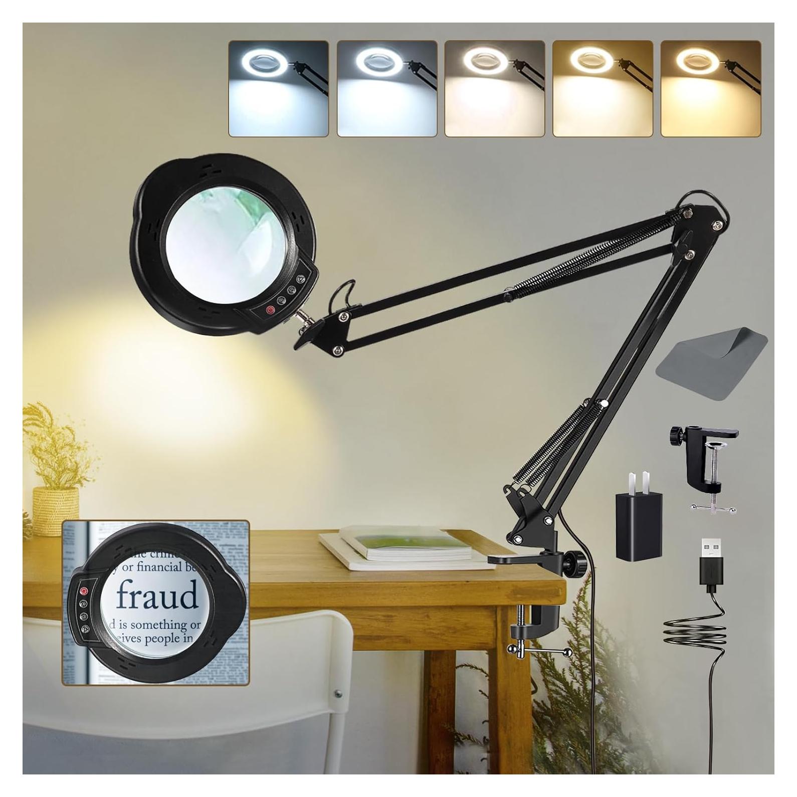 Lupa de 12X con Luz LED VUEJIC, Abrazadera y Ajuste 360°