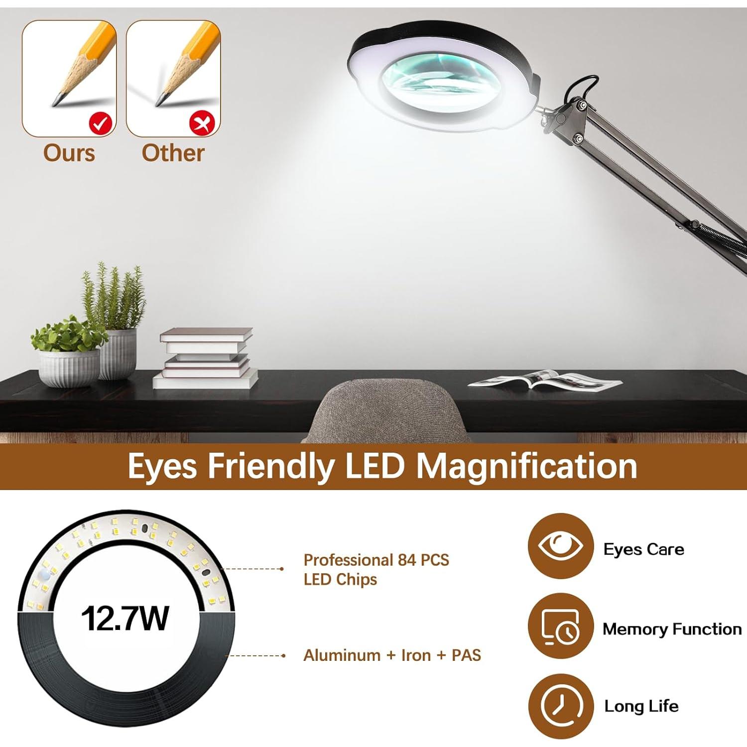 Lupa de 12X con Luz LED VUEJIC, Abrazadera y Ajuste 360°