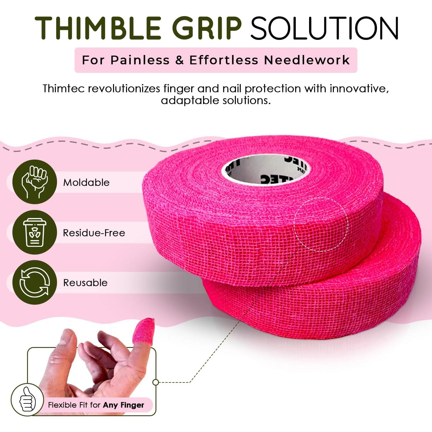 Cinta Dedal para Coser THIMTEC - Protector Ajustable Flamenco Neón - Paquete de 2