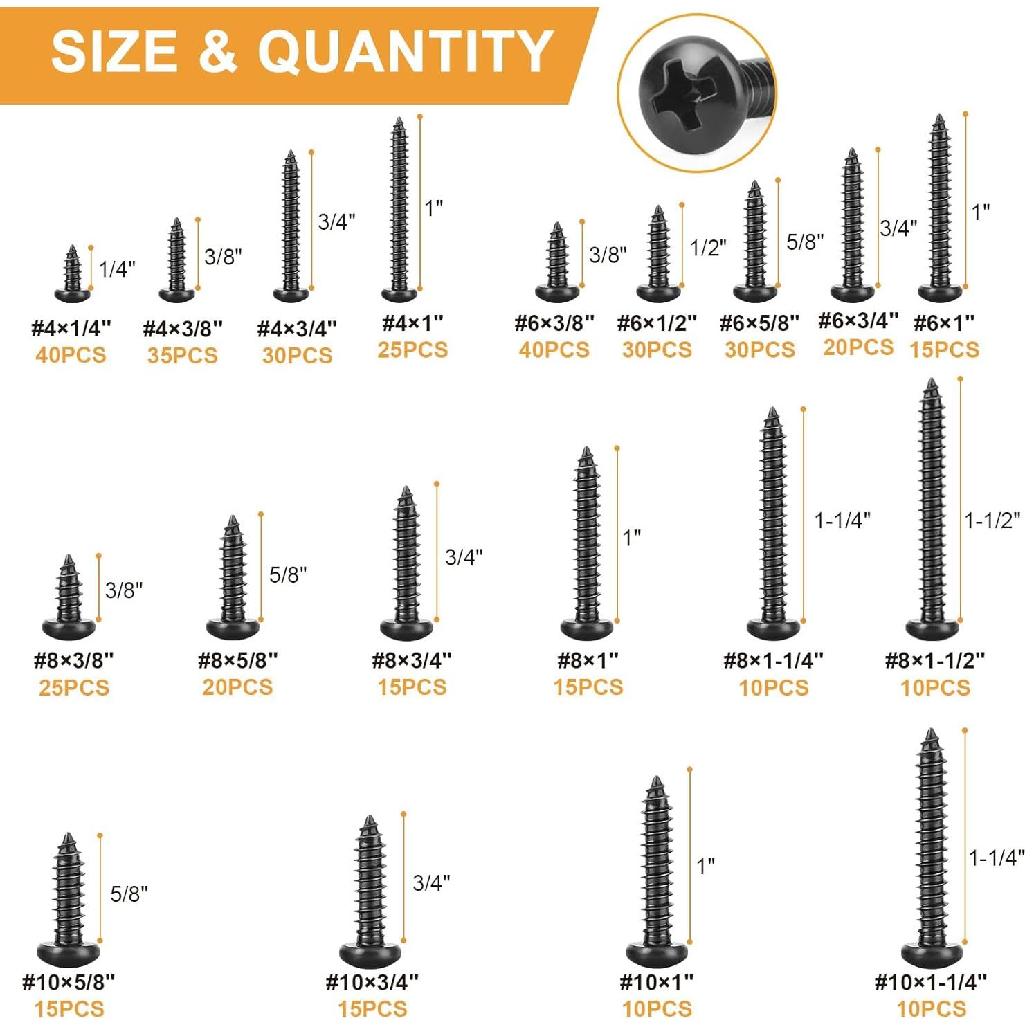 Kit de Tornillos de Acero Inoxidable VIGRUE 410 Pcs Cabeza Pan