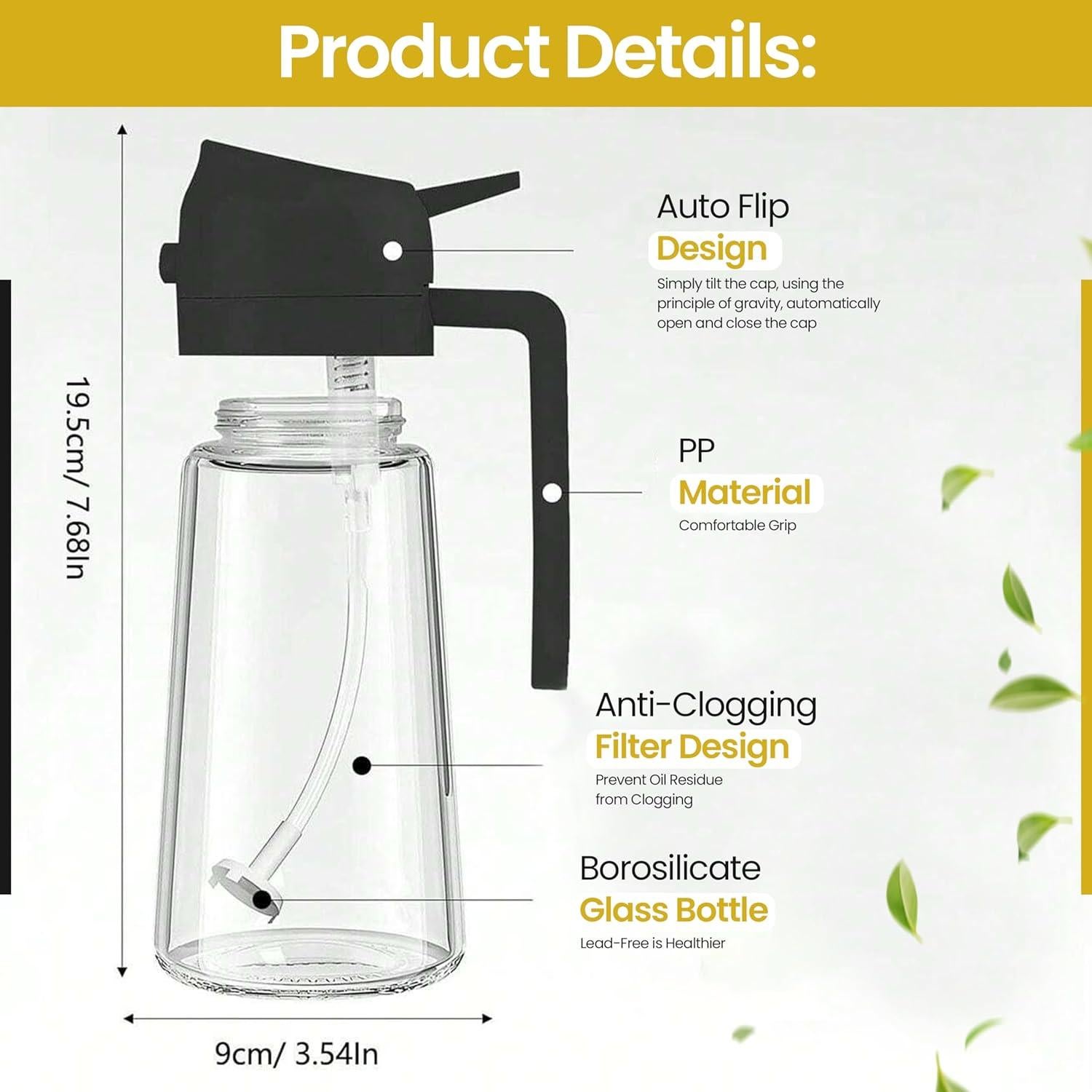 Spray y dispensador de aceite Javelox 470ml vidrio negro