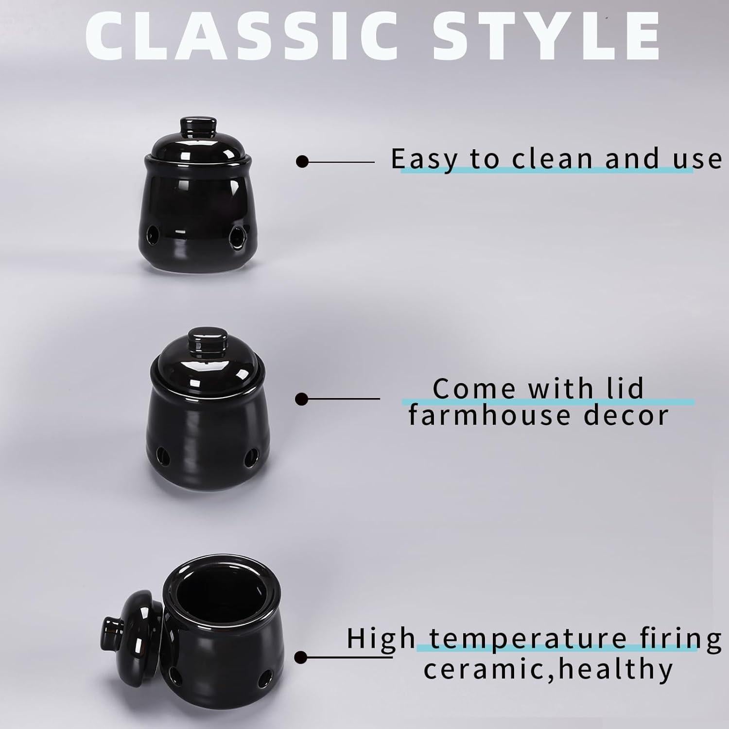 Conservador de Ajo Mini HAOTOP de Cerámica con Tapa Negra