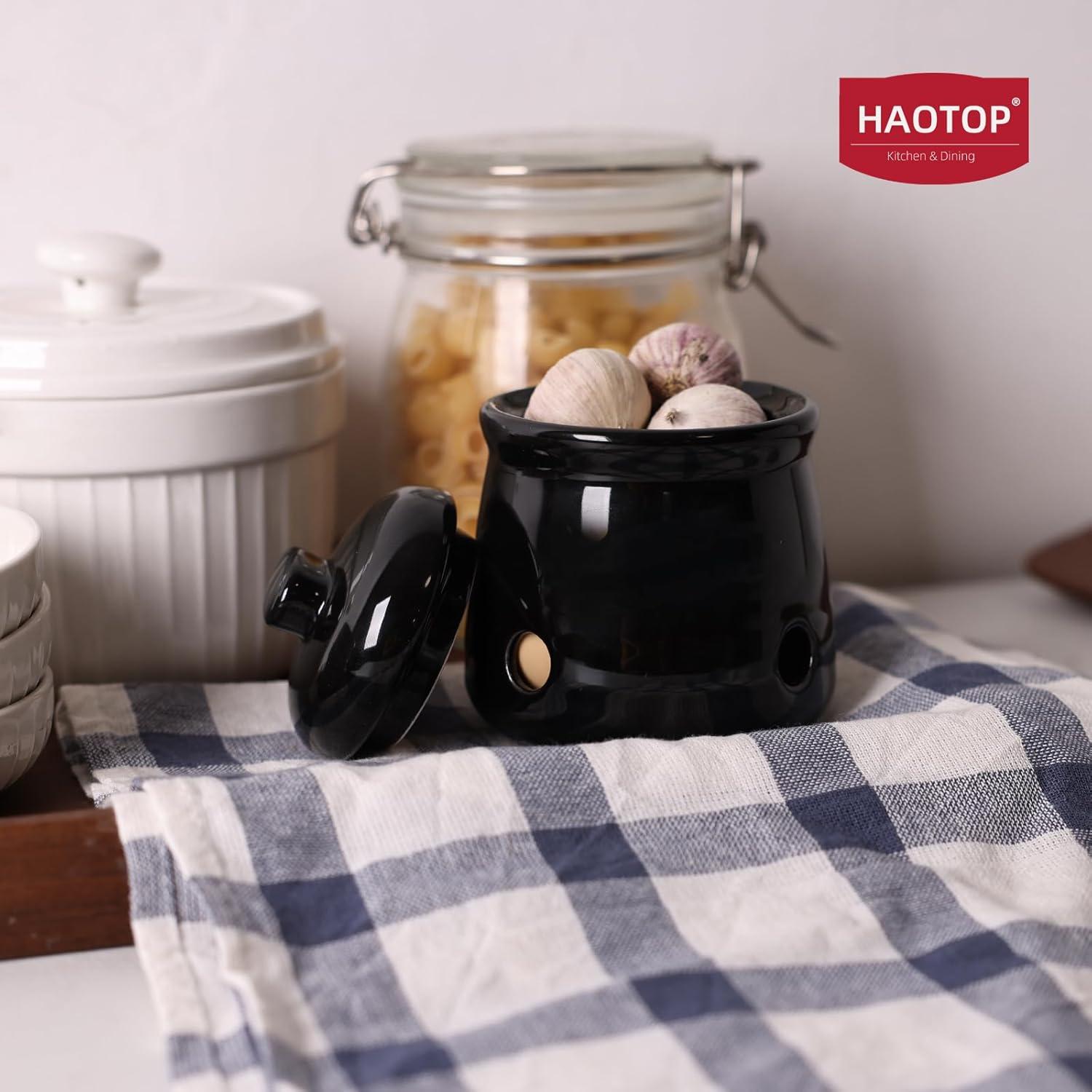 Conservador de Ajo Mini HAOTOP de Cerámica con Tapa Negra