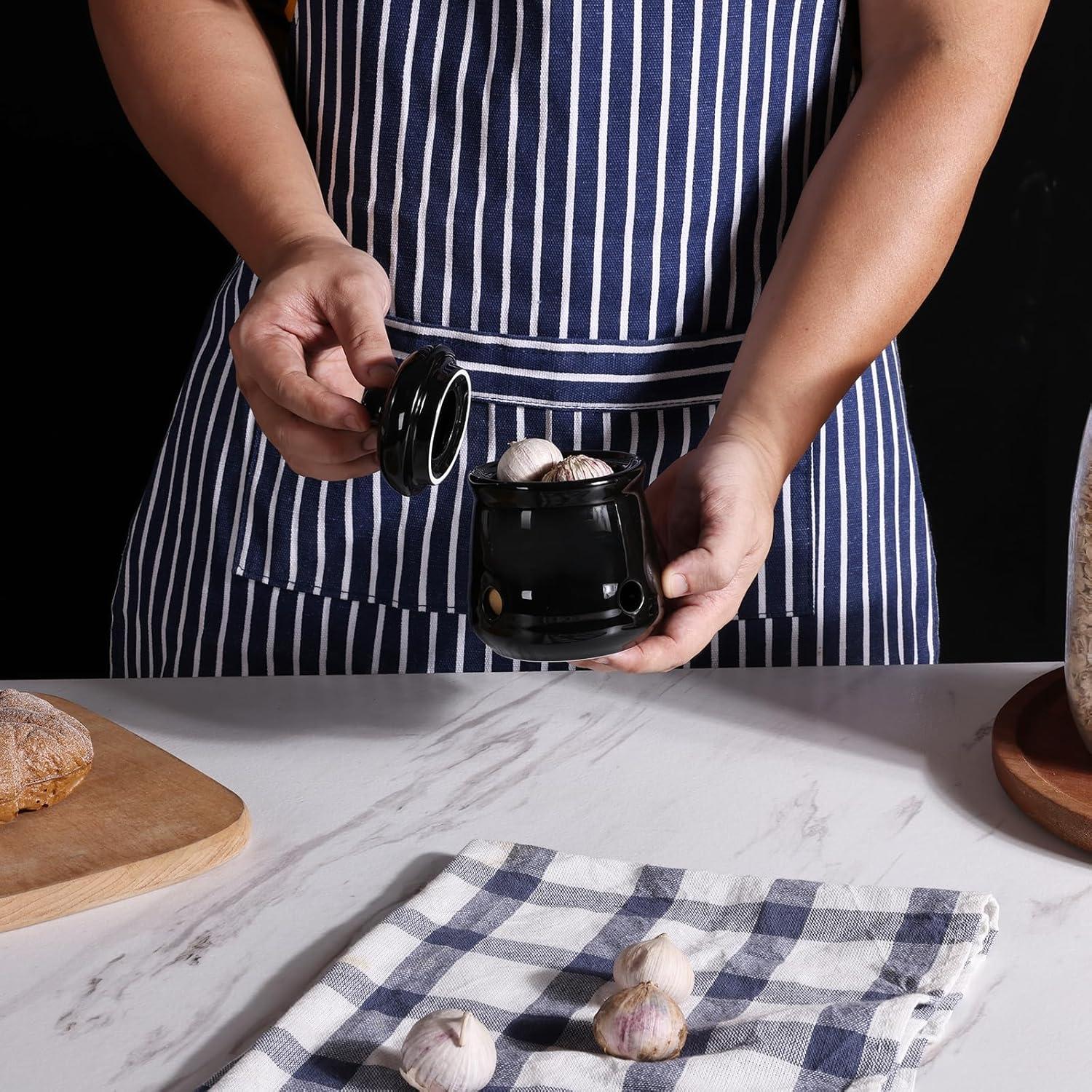 Conservador de Ajo Mini HAOTOP de Cerámica con Tapa Negra