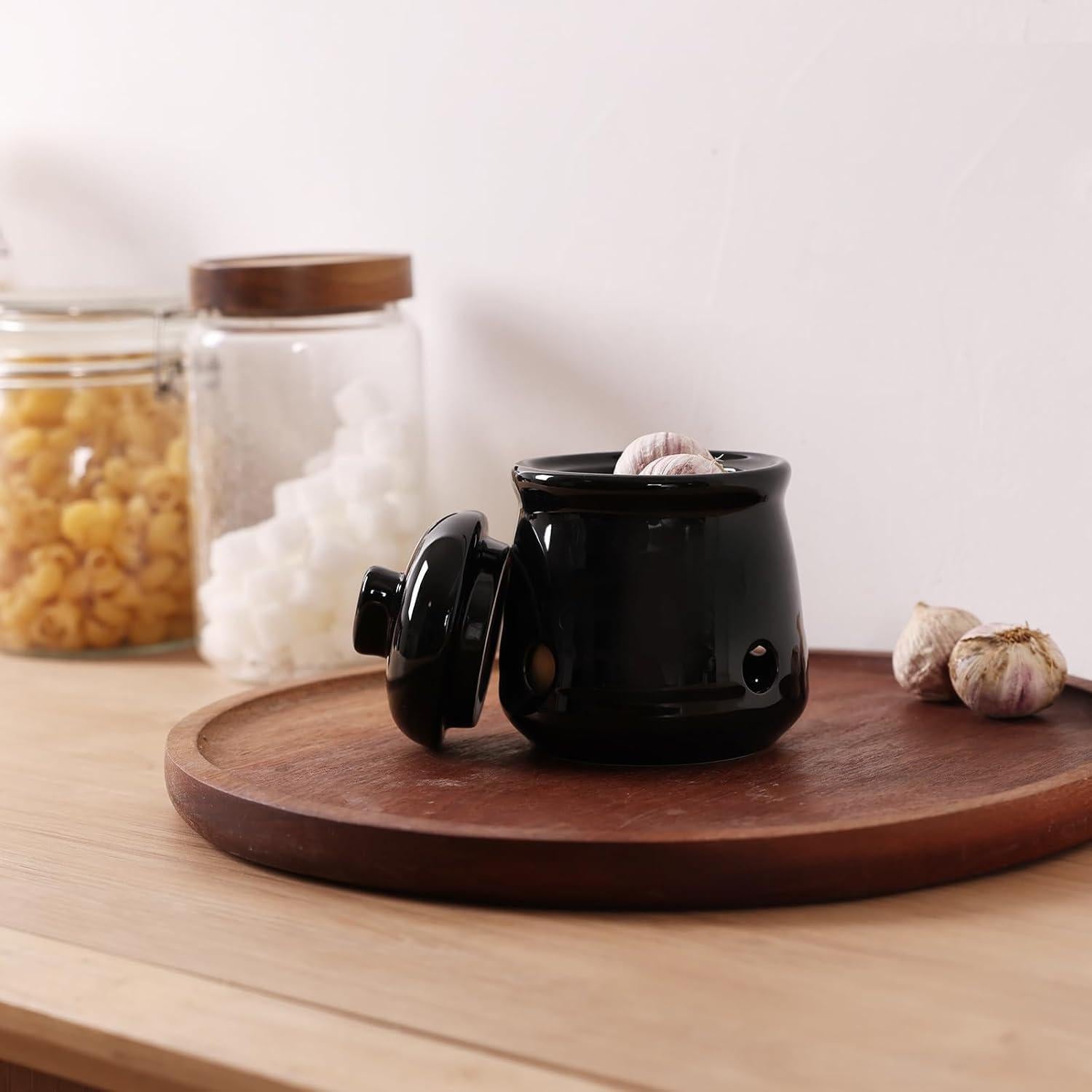 Conservador de Ajo Mini HAOTOP de Cerámica con Tapa Negra
