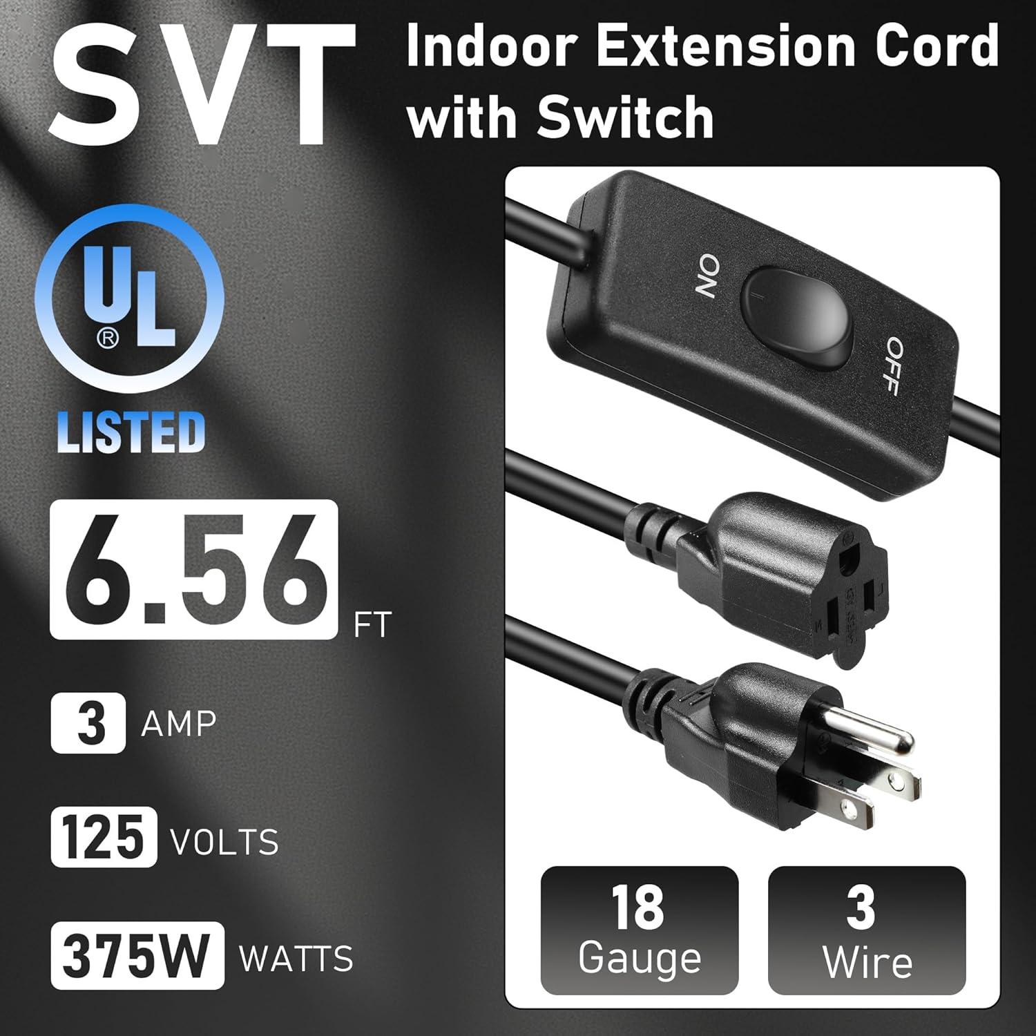 Cable de Extensión HLCORD 2m con Interruptor 18 AWG Negro