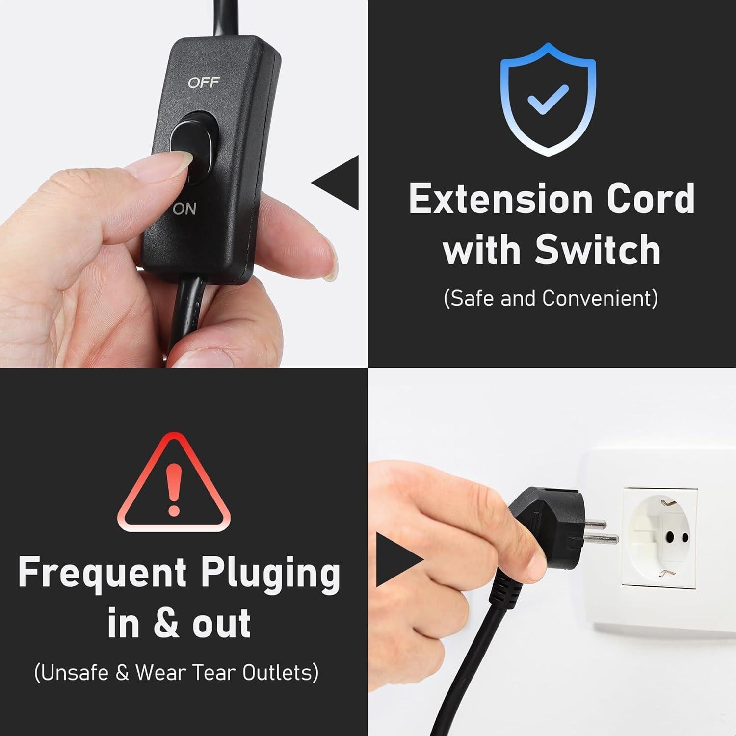 Cable de Extensión HLCORD 2m con Interruptor 18 AWG Negro