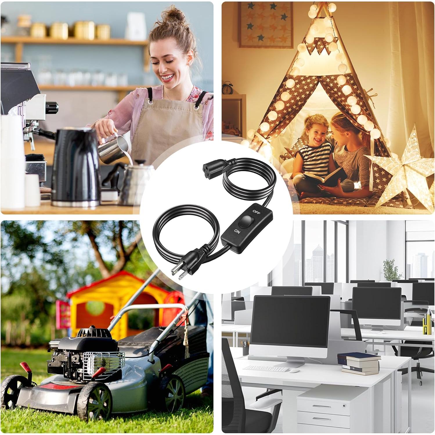 Cable de Extensión HLCORD 2m con Interruptor 18 AWG Negro