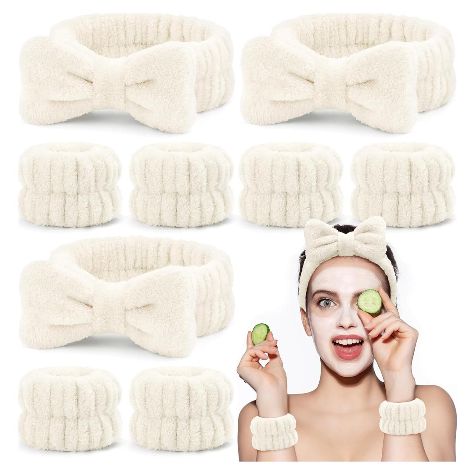 Conjunto de 9 Piezas Diadema y Pulseras EIMMBD Microfibra Beige