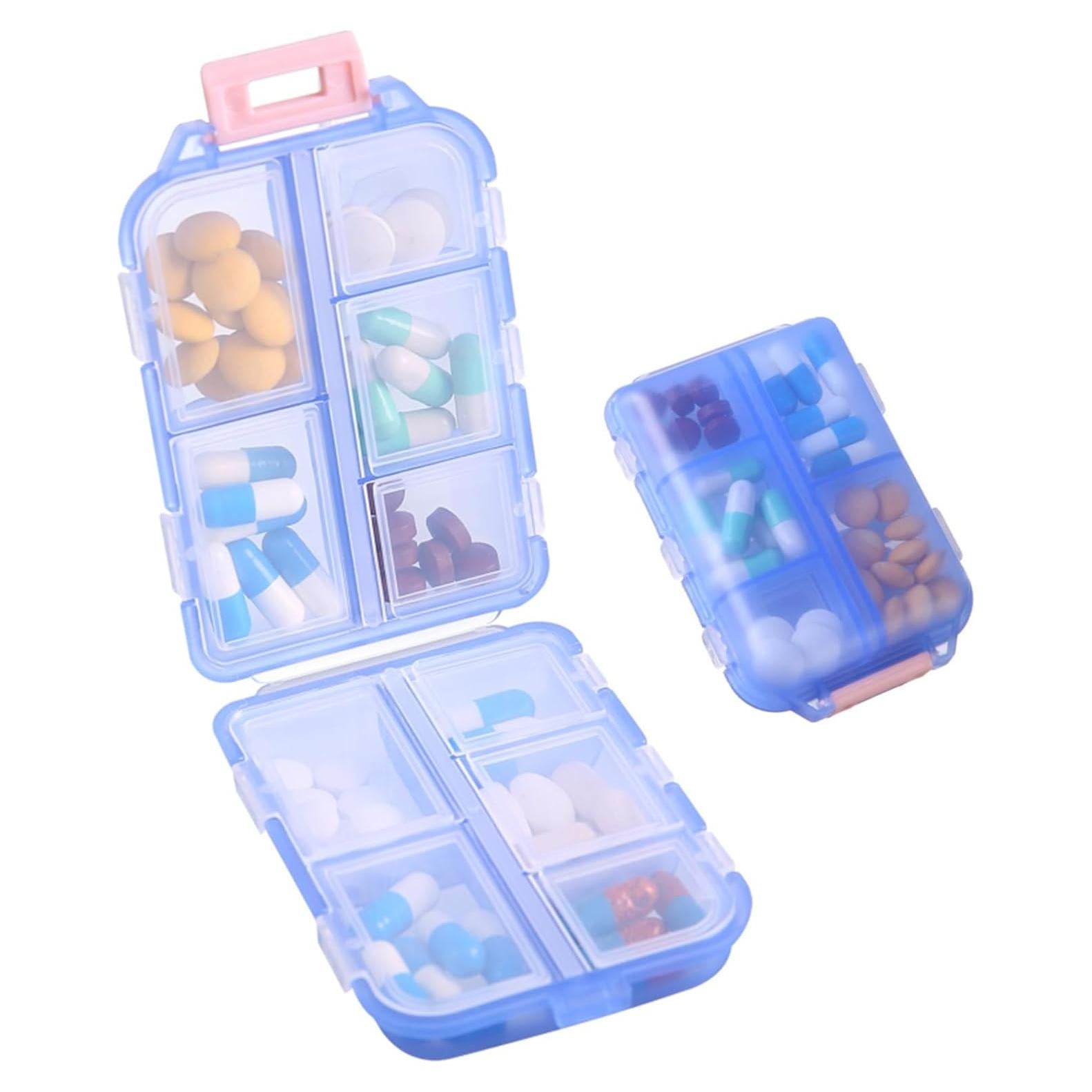 1Pack Travel Pill Organizer - 10 Compartments Pill Case, Compact and Portable Pill Box, Perfect for On-The-Go Storage, Pill Holder for Purse Blue