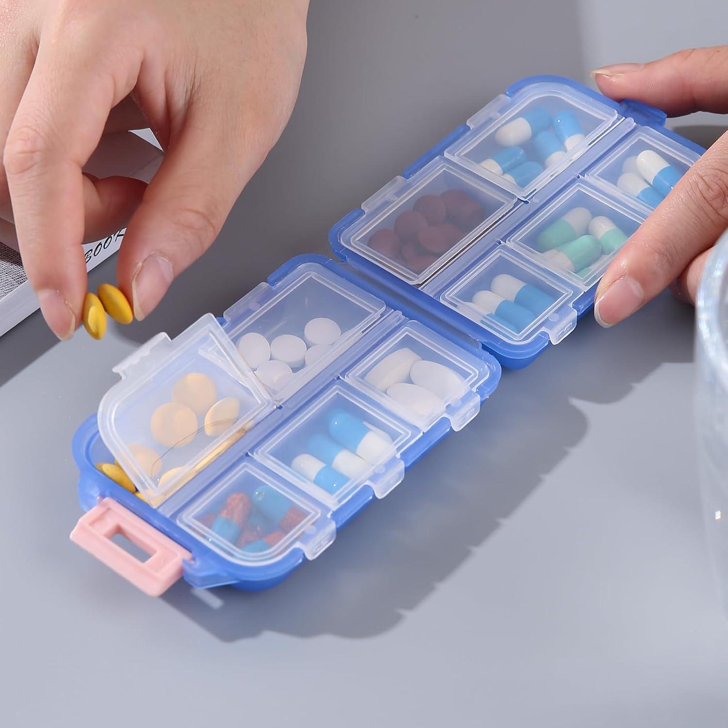 1Pack Travel Pill Organizer - 10 Compartments Pill Case, Compact and Portable Pill Box, Perfect for On-The-Go Storage, Pill Holder for Purse Blue